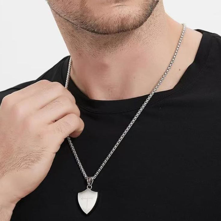 Christianartworkshop Double Sided Shield Rhinestone Cross Pendant Engraved Amor of God Joshua 1 Verse 9 Box Chain Necklace: Timeless Emblem of Gentle Heavenly Guardianship - image 6