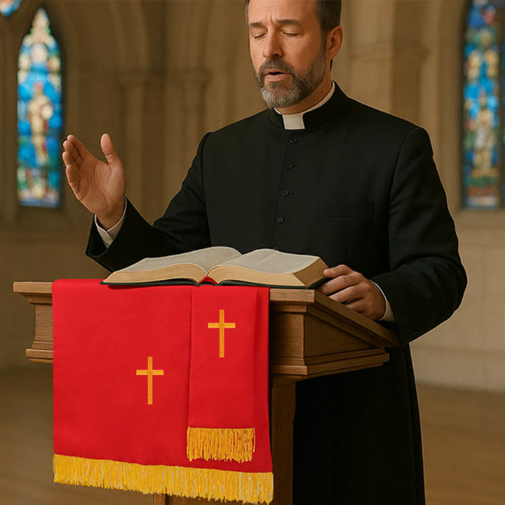 Christianartworkshop Complete Church Parament Set: Table Runner, Lectern Scarf & Bible Marker in Red and White - image 6