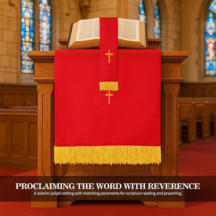 Christianartworkshop Complete Church Parament Set: Table Runner, Lectern Scarf & Bible Marker in Red and White - image 5
