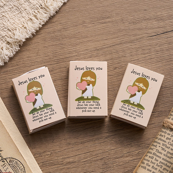 Christianartworkshop Mini Jesus Om Heart Holding Figurine 3 Pack Scripture Jesus Loves You Card Devotional Gift Set: A Symbol of Divine Joy & Faith - image 2
