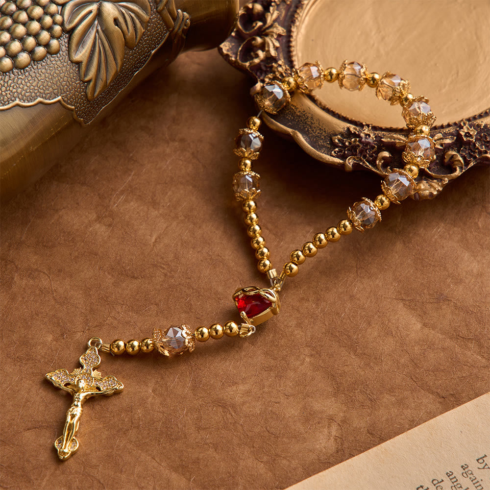 Christianartworkshop Luxe Champagne-Tone Pocket Rosary With Sacred Heart & Jeweled Crucifix: Dual-Use Prayer & Car Hanging Charm - image 5