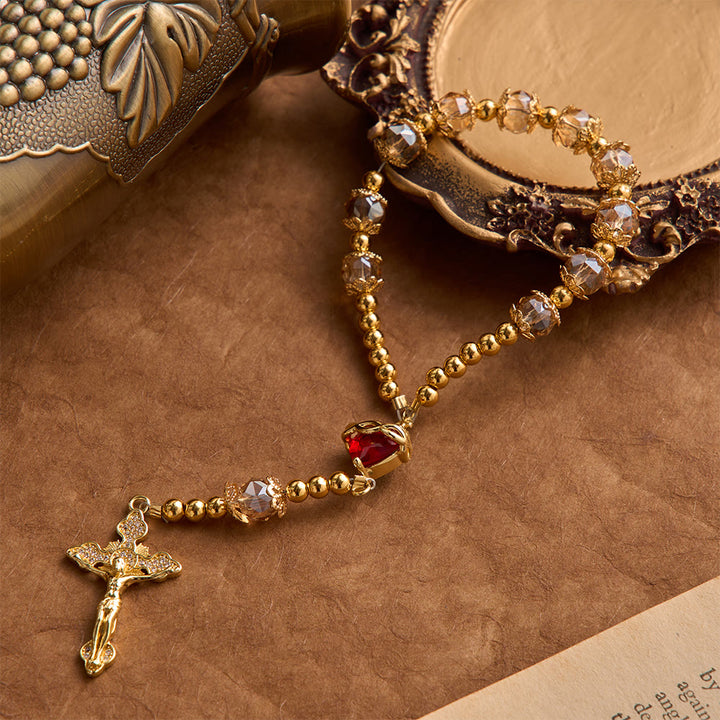 Christianartworkshop Luxe Champagne-Tone Pocket Rosary With Sacred Heart & Jeweled Crucifix: Dual-Use Prayer & Car Hanging Charm - image 5