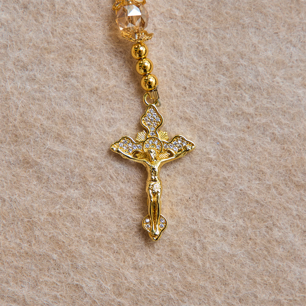 Christianartworkshop Luxe Champagne-Tone Pocket Rosary With Sacred Heart & Jeweled Crucifix: Dual-Use Prayer & Car Hanging Charm - image 8