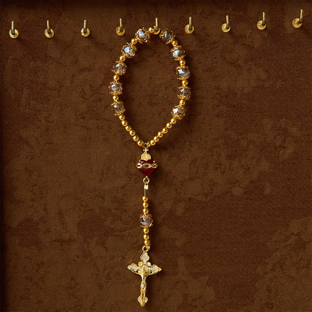 Christianartworkshop Luxe Champagne-Tone Pocket Rosary With Sacred Heart & Jeweled Crucifix: Dual-Use Prayer & Car Hanging Charm - image 3