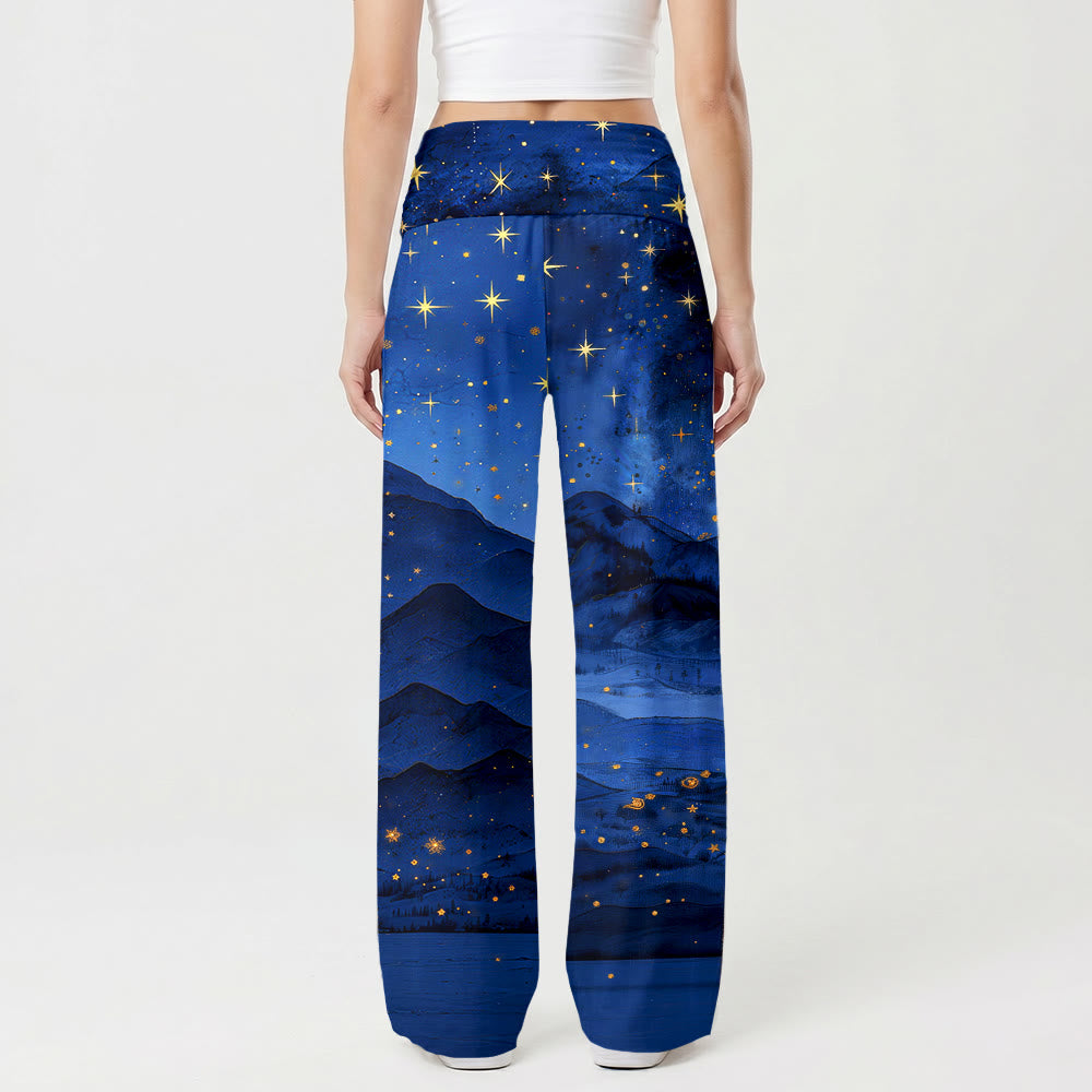 Christianartworkshop Starry Mountain Landscape Guadalupe Virgin Mary Fold Over High Waist Wide Leg Pants - image 2