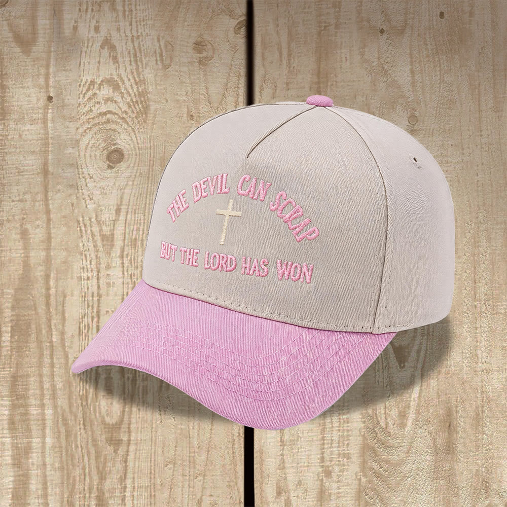Christianartworkshop Arch Scripture Cross Motif THE DEVIL CAN SCRAP BUT THE LORD HAS WON Embroidery Washed Baseball Cap - image 9