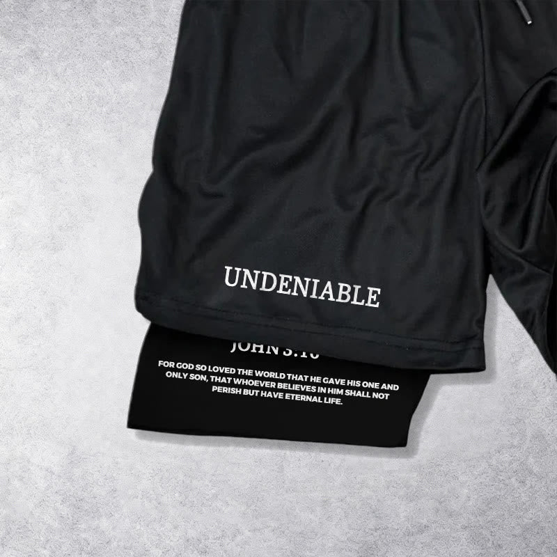 Christianartworkshop Undeniable Letter Outer Brushstroke Cross John 3:16 Full Verse Inner Two-Layer Drawstring Faith Shorts - image 3