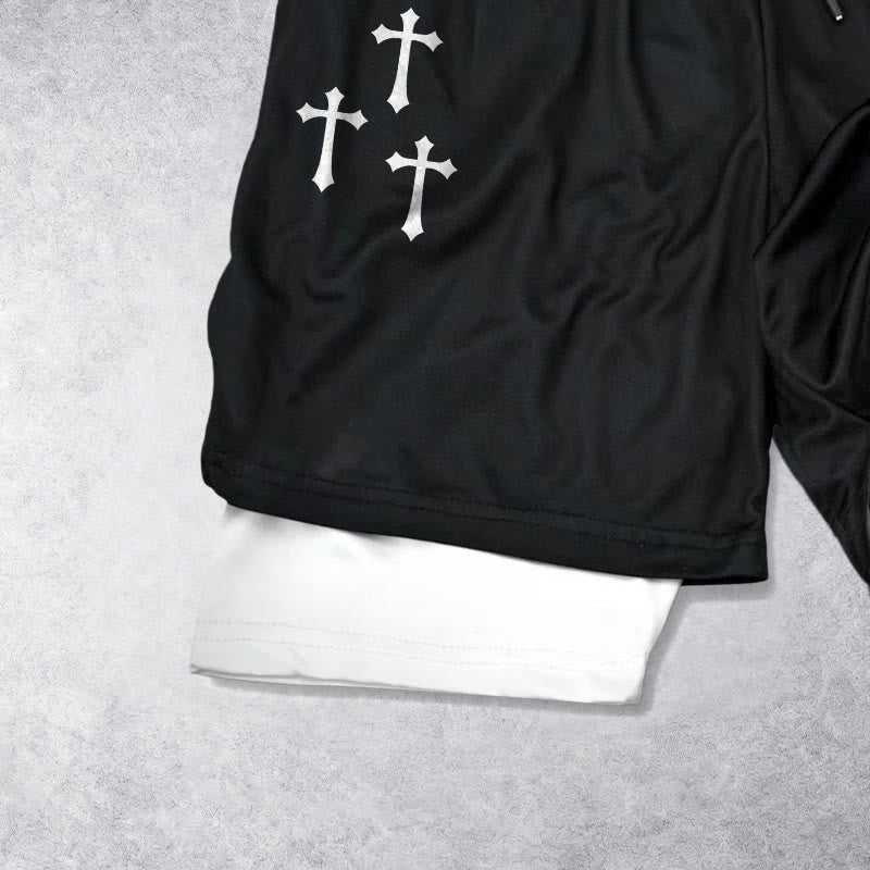 Christianartworkshop Triple Cross Outer Cherub Angel Sculpture Inner Two-Layer Drawstring Faith Shorts - image 8