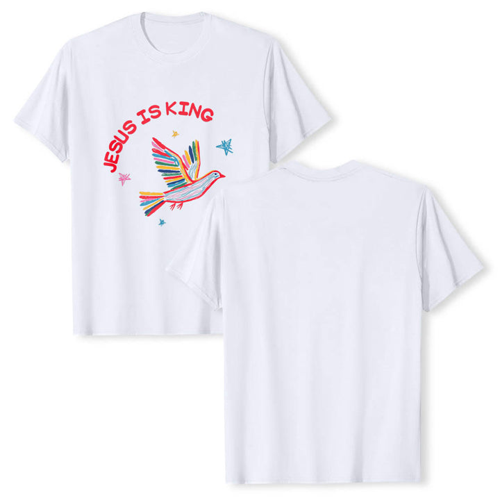 Christianartworkshop Curved Jesus Is King Letter Hand Drawn Dove Star Accent Front Print Classic T-Shirt - image 2