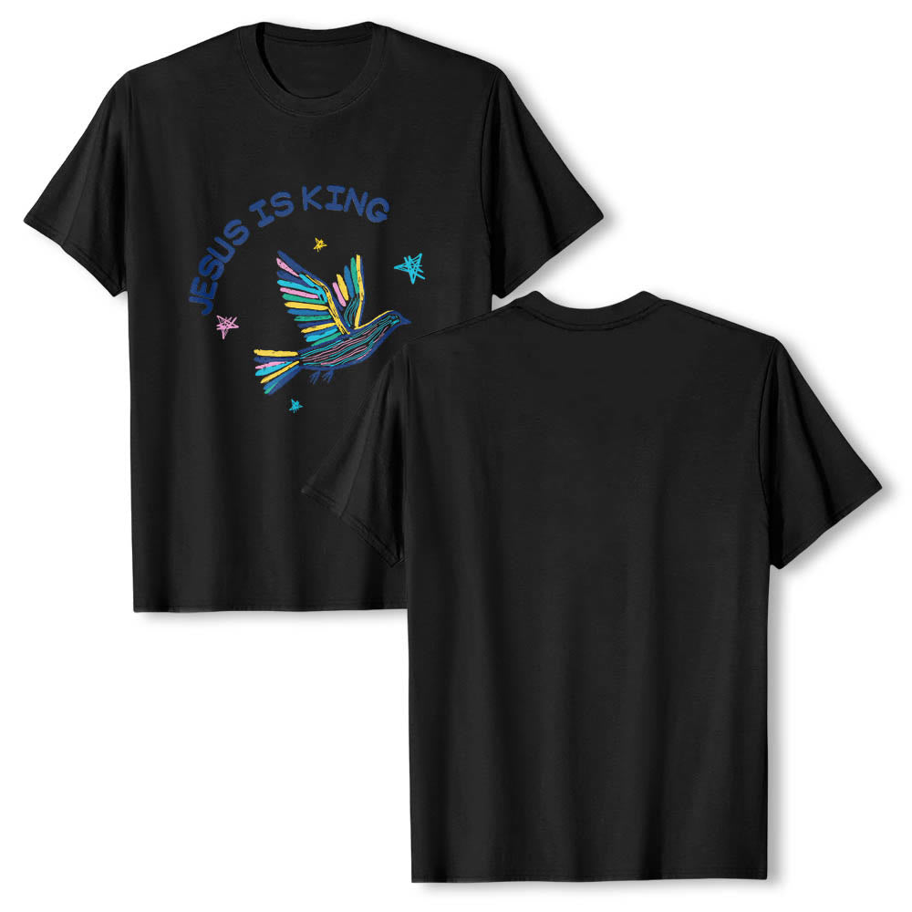 Christianartworkshop Curved Jesus Is King Letter Hand Drawn Dove Star Accent Front Print Classic T-Shirt - image 8