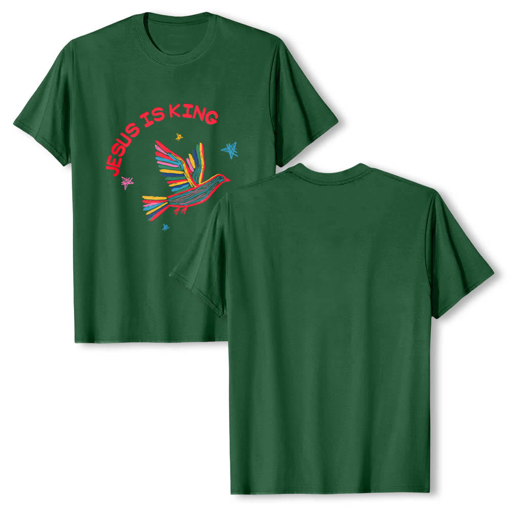Christianartworkshop Curved Jesus Is King Letter Hand Drawn Dove Star Accent Front Print Classic T-Shirt - image 4