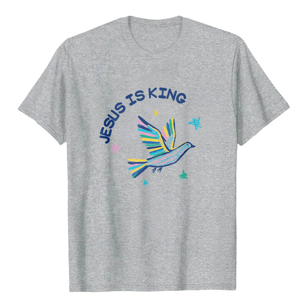 Christianartworkshop Curved Jesus Is King Letter Hand Drawn Dove Star Accent Front Print Classic T-Shirt - Grey - 2XL - image 15