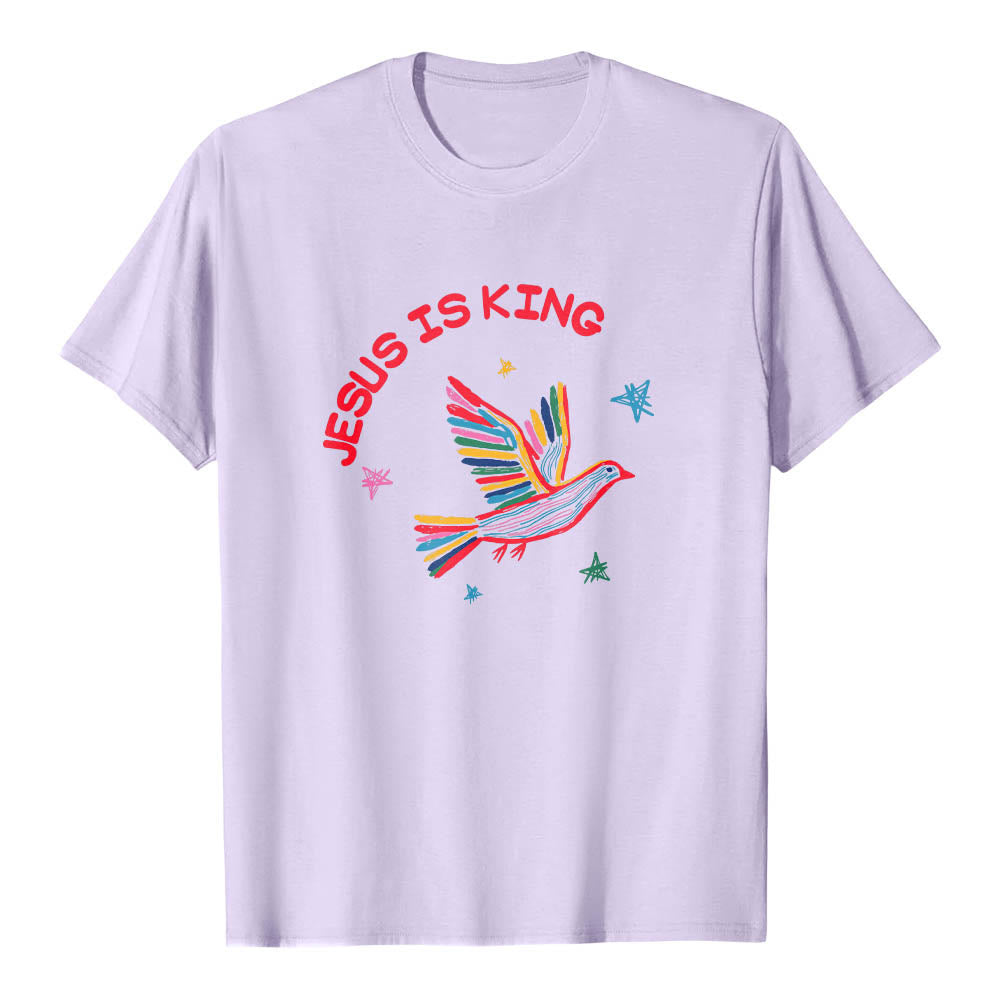 Christianartworkshop Curved Jesus Is King Letter Hand Drawn Dove Star Accent Front Print Classic T-Shirt - Purple - 2XL - image 12