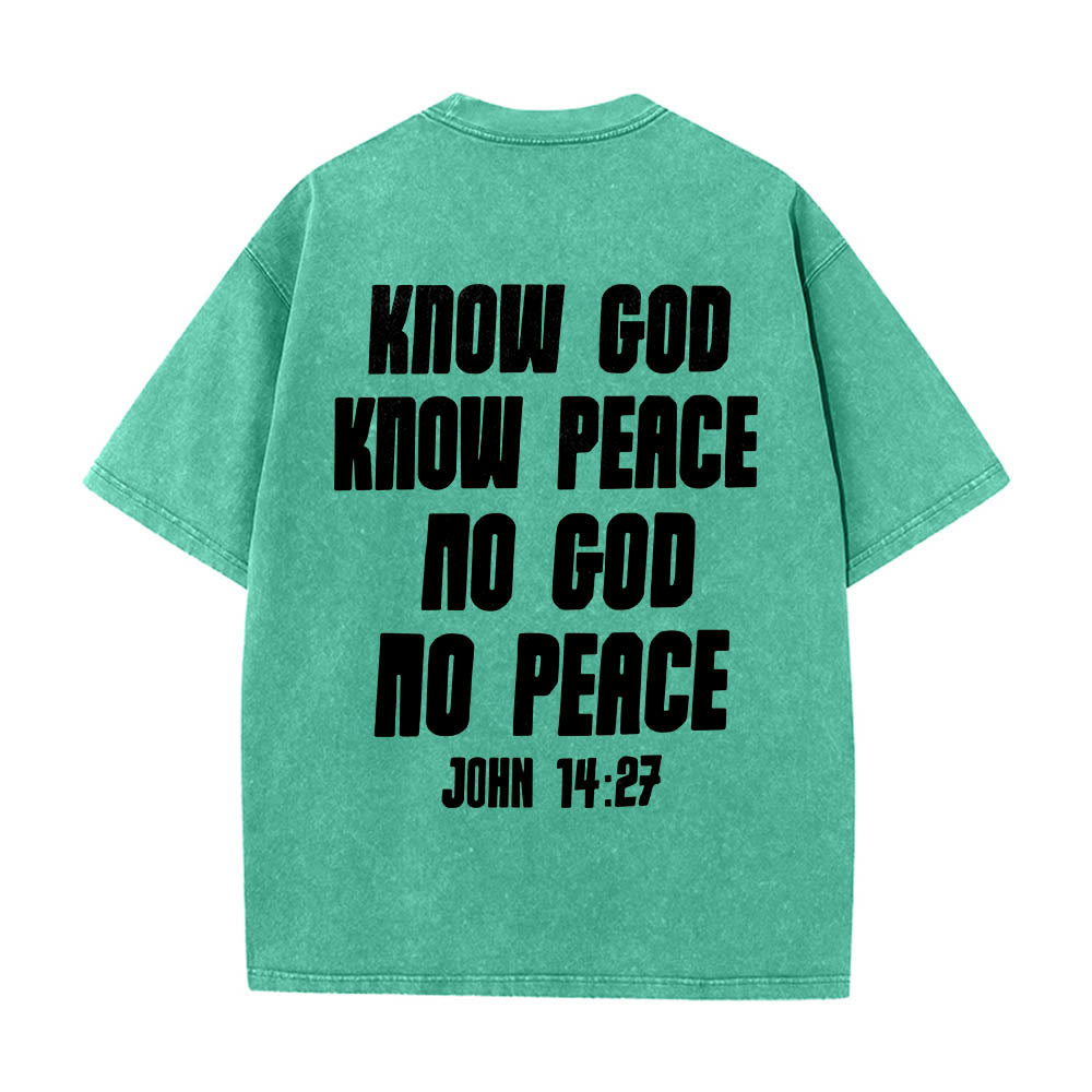 Christianartworkshop Thorn Crown Jesus Bust Front Know God Know Peace John 14:27 Rear Dual Side Print Washed T‑Shirt - image 17