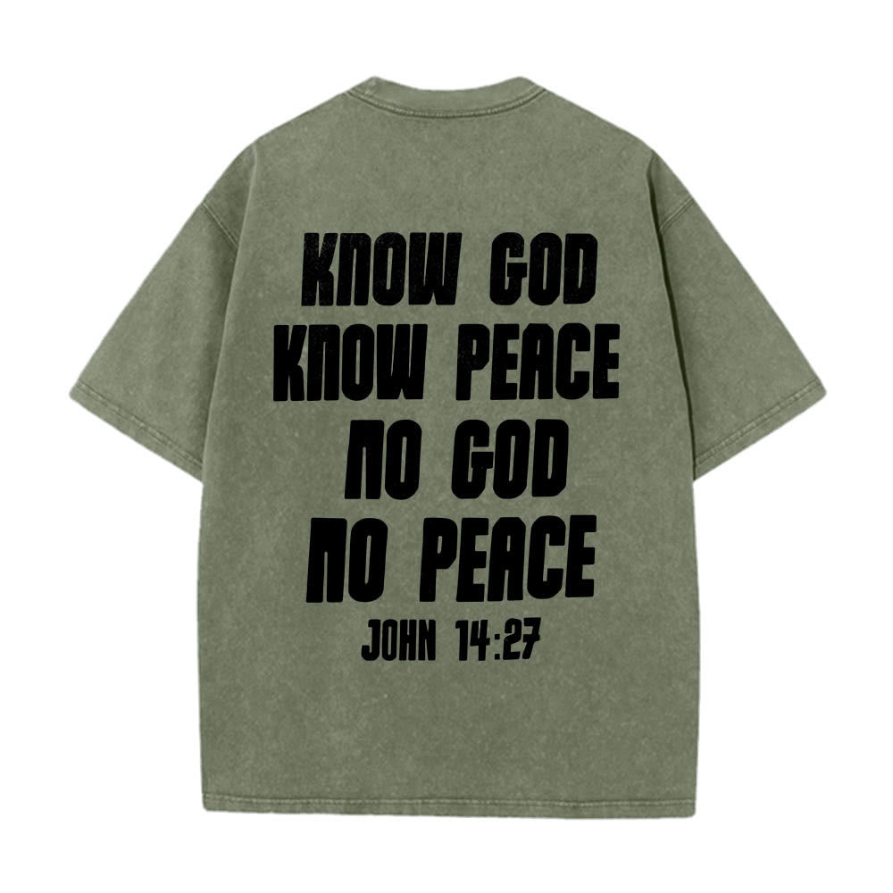 Christianartworkshop Thorn Crown Jesus Bust Front Know God Know Peace John 14:27 Rear Dual Side Print Washed T‑Shirt - image 26