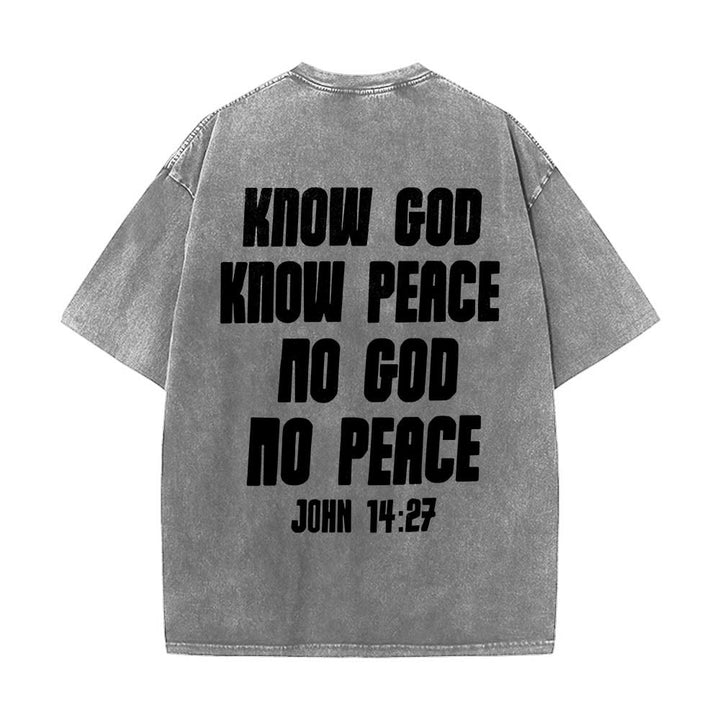 Christianartworkshop Thorn Crown Jesus Bust Front Know God Know Peace John 14:27 Rear Dual Side Print Washed T‑Shirt - image 8