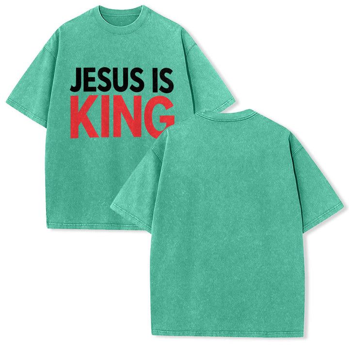 Christianartworkshop Two Tier Bold Block Jesus Is King Front Typography Print Washed T‑Shirt - image 11