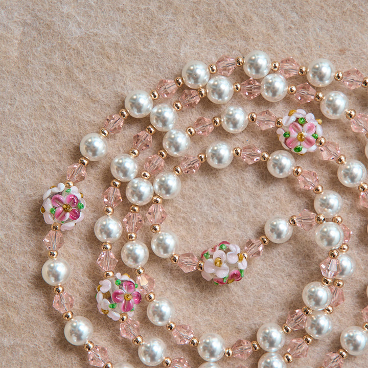 Christianartworkshop Cream Pearl Floral Crystal Rosary With Jeweled Golden Crucifix: Emblem of Soft Heavenly Tenderness - image 5