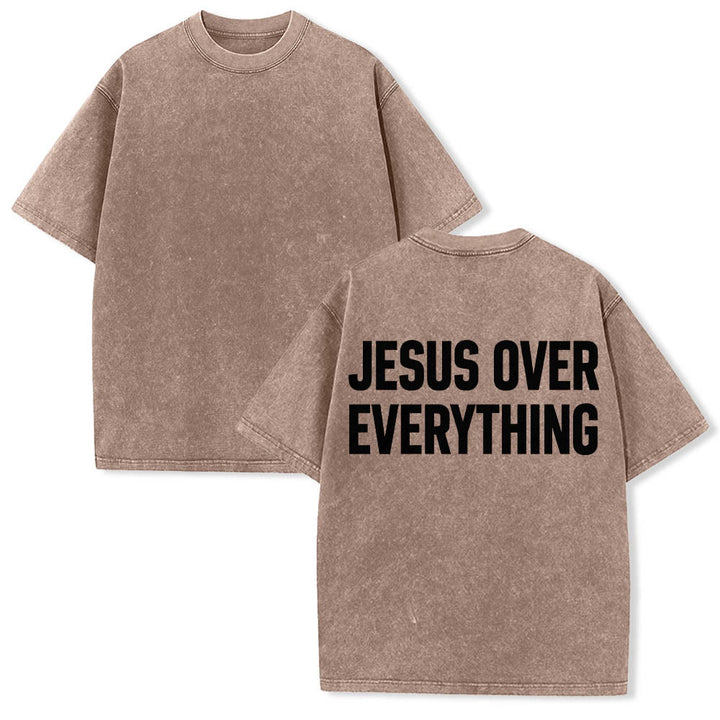 Christianartworkshop Two-Line Bold Jesus Over Everything Rear Block Letter Print Washed T‑Shirt - image 5