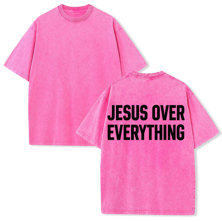 Christianartworkshop Two-Line Bold Jesus Over Everything Rear Block Letter Print Washed T‑Shirt - image 15