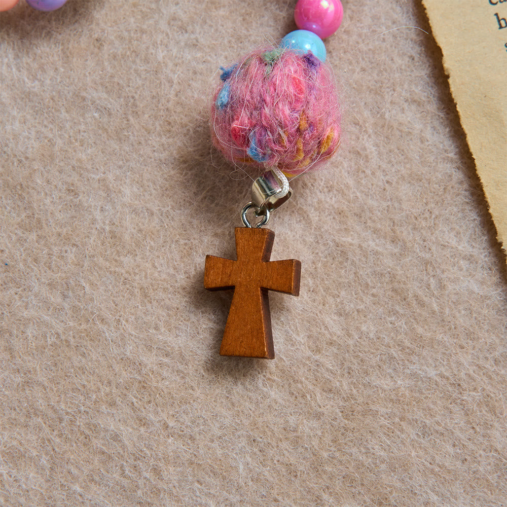 Christianartworkshop Fluffy Pom-Pom Macaron Bead Kids Rosary With Wooden Cross: Emblem of Innocent Heavenly Kindness - image 6