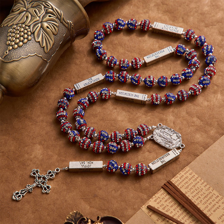 Christianartworkshop American Flag-Tone Rhinestone Scripture Bar Rosary With Antique Crucifix: Emblem of Faithful Heavenly Allegiance - American Flag-Toned Rosary - image 0