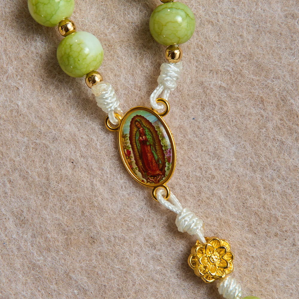 Christianartworkshop Fresh Lotus Spacer Jade-Toned Rosary With Ornate Carved Crucifix: Emblem of Pure Heavenly Serenity - image 5