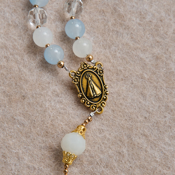 Christianartworkshop Cool Summer Glass Rosary With Faceted Glass & Our Lady of Aparecida Medallion - image 6