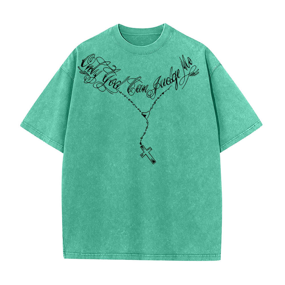 Christianartworkshop Front Cursive Slogan Rosary Cross Chain Back Thorn Crown Praying Jesus Line Washed T‑Shirt - image 16