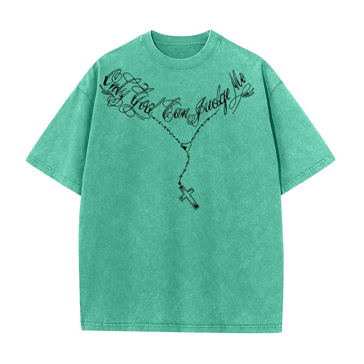 Christianartworkshop Front Cursive Slogan Rosary Cross Chain Back Thorn Crown Praying Jesus Line Washed T‑Shirt - image 16