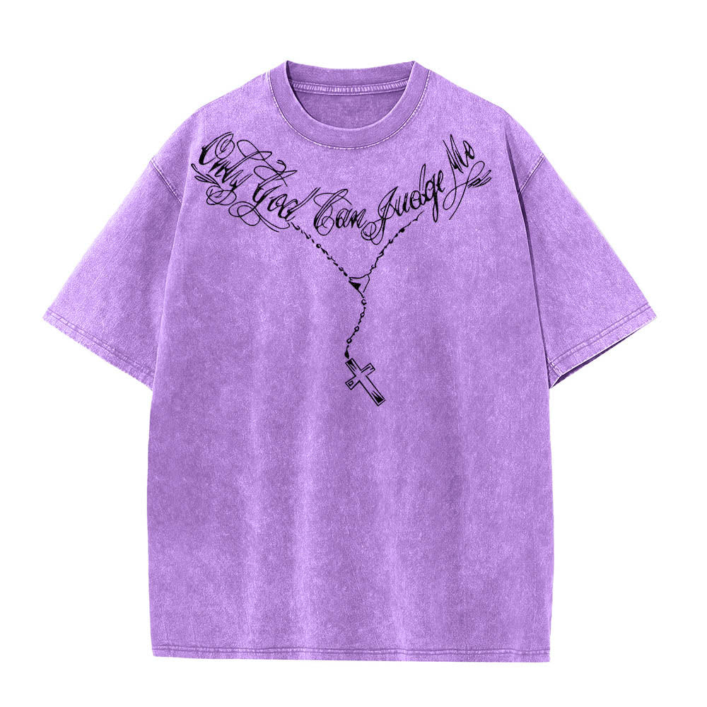 Christianartworkshop Front Cursive Slogan Rosary Cross Chain Back Thorn Crown Praying Jesus Line Washed T‑Shirt - image 19
