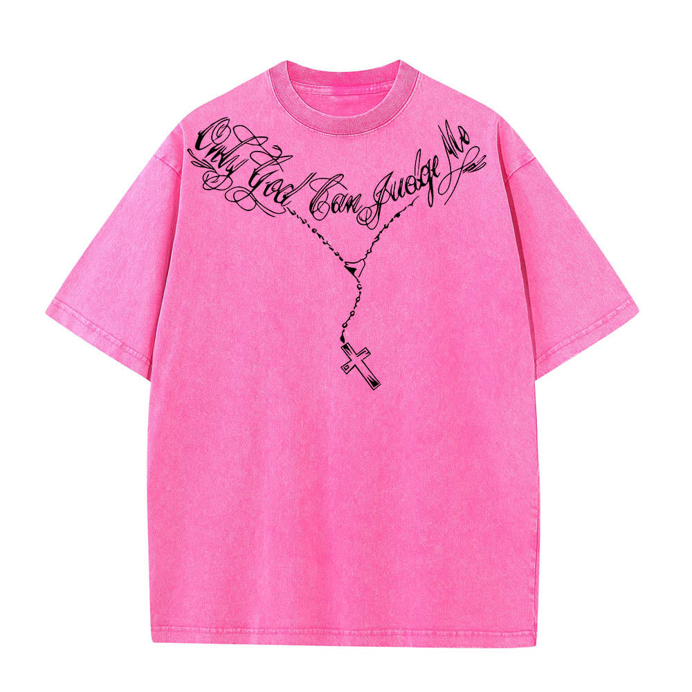 Christianartworkshop Front Cursive Slogan Rosary Cross Chain Back Thorn Crown Praying Jesus Line Washed T‑Shirt - image 22