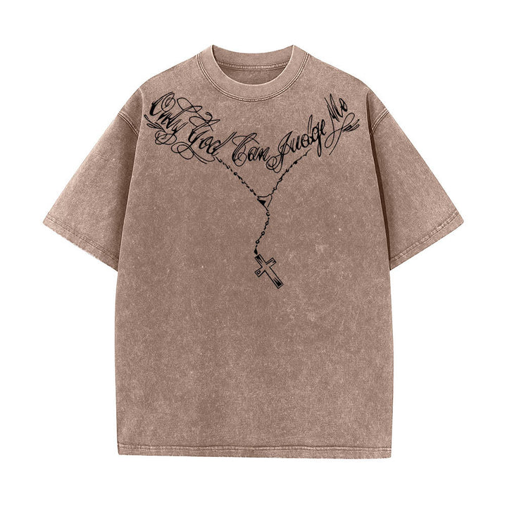 Christianartworkshop Front Cursive Slogan Rosary Cross Chain Back Thorn Crown Praying Jesus Line Washed T‑Shirt - image 7