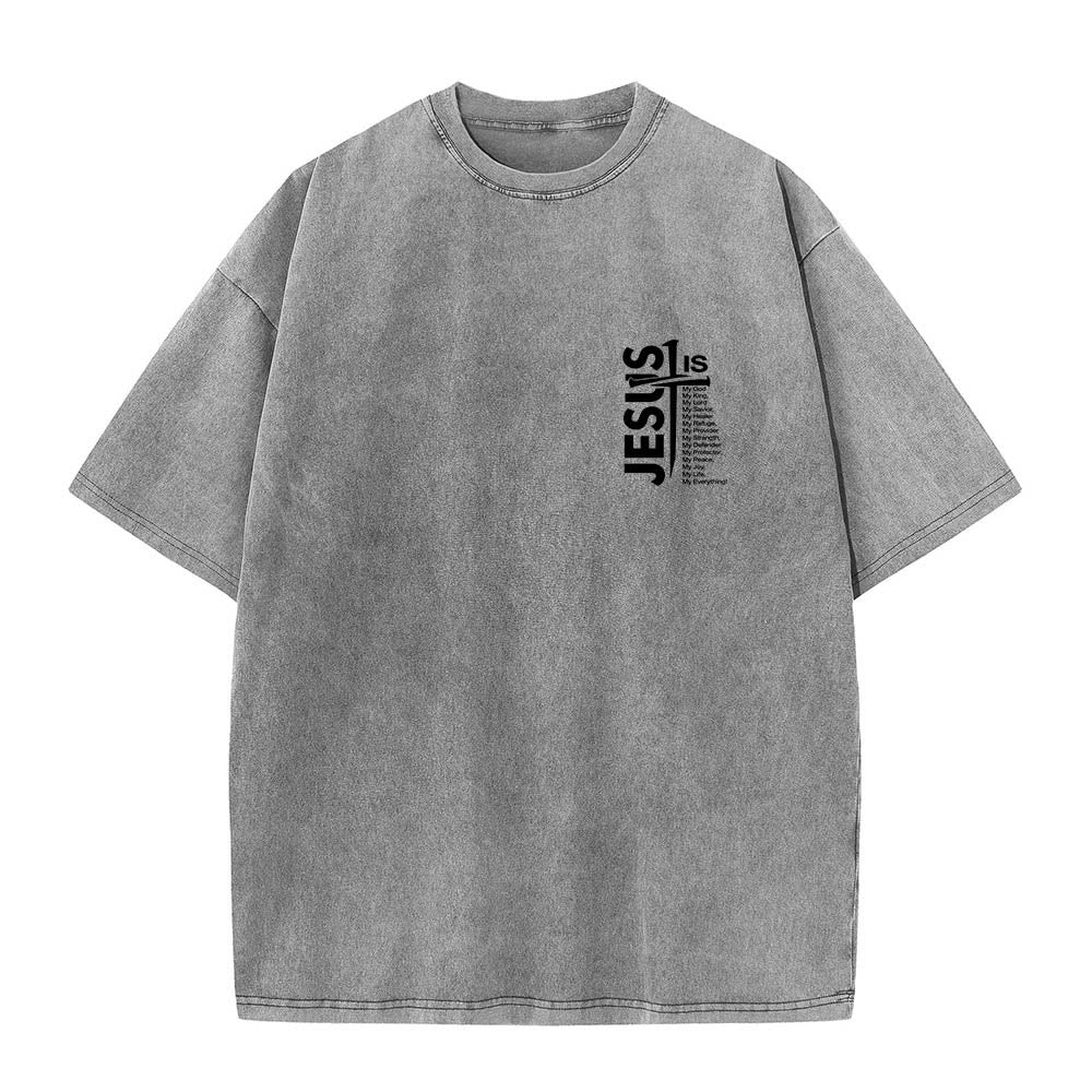 Christianartworkshop Front Mini Emblem Back Large Jesus Cross Attribute List Dual-Side Print Washed T‑Shirt - image 10