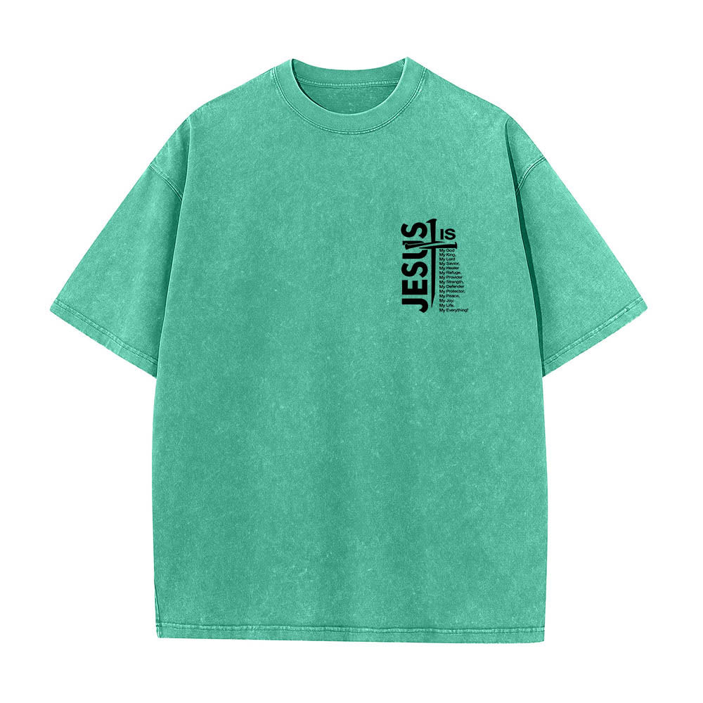 Christianartworkshop Front Mini Emblem Back Large Jesus Cross Attribute List Dual-Side Print Washed T‑Shirt - image 16
