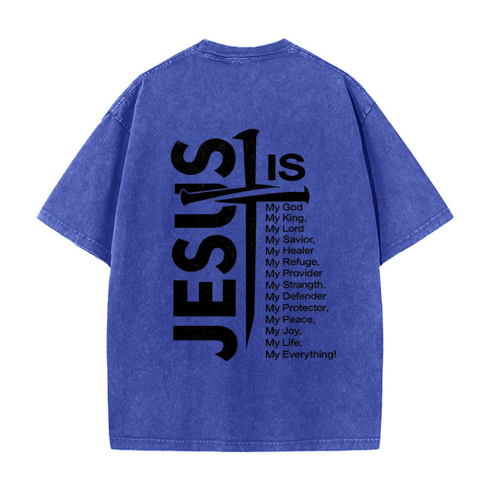 Christianartworkshop Front Mini Emblem Back Large Jesus Cross Attribute List Dual-Side Print Washed T‑Shirt - image 14