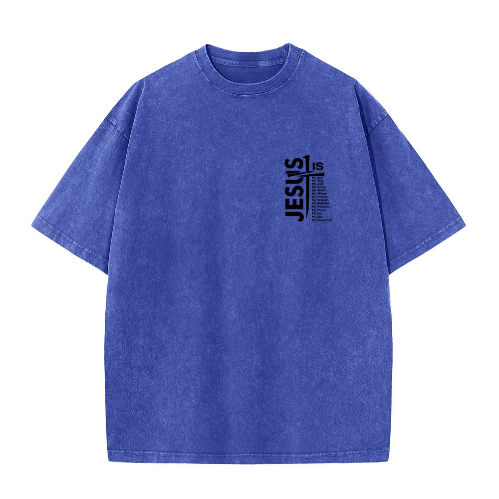 Christianartworkshop Front Mini Emblem Back Large Jesus Cross Attribute List Dual-Side Print Washed T‑Shirt - image 13