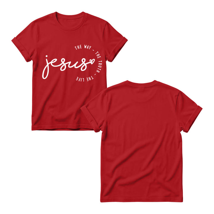 Christianartworkshop Handwritten Jesus Heart Accent Curved Arc The Way The Truth The Life Women’s Crewnecks T-shirt - image 15
