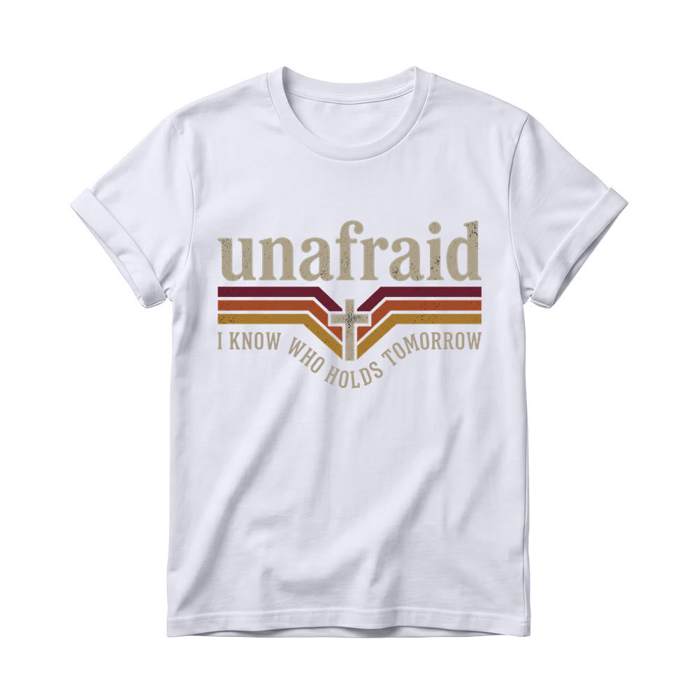Christianartworkshop Retro Striped Cross Unafraid Curved Bottom Slogan Women’s Crewnecks T-shirt - White - 4XL - image 6
