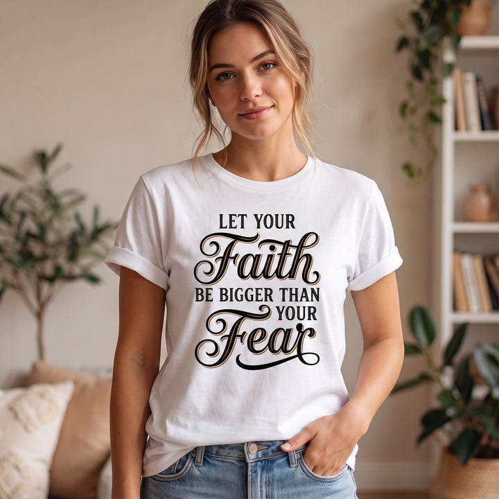 Christianartworkshop Decorative Cursive Key Faith & Fear Word Accent Casual Women’s Crewnecks T-shirt - image 1