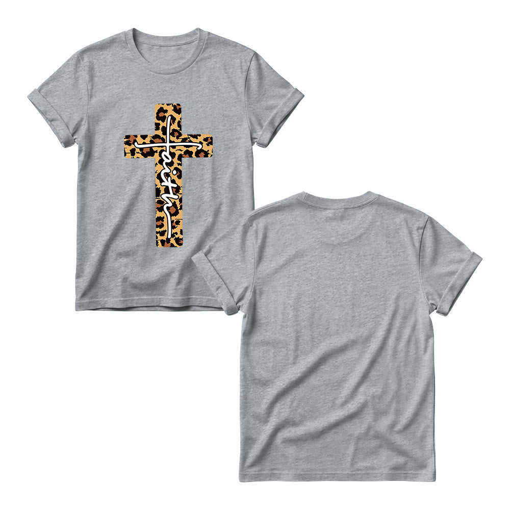 Christianartworkshop Leopard Print Cross Vertical Handwritten Faith Inside Letter Women’s Crewnecks T-shirt - image 13