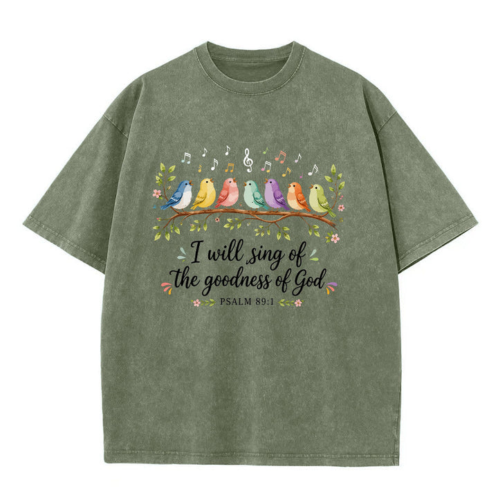 Christianartworkshop Branch Perched Songbirds Musical Note Floral Psalm 89:1 Worship Washed T‑Shirt - Army Green - 5XL - image 8