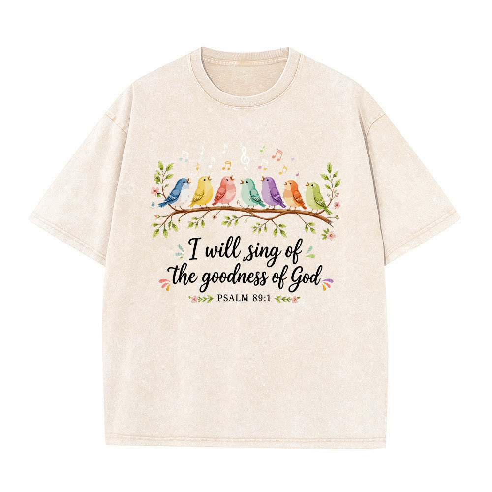 Christianartworkshop Branch Perched Songbirds Musical Note Floral Psalm 89:1 Worship Washed T‑Shirt - Beige - 5XL - image 4