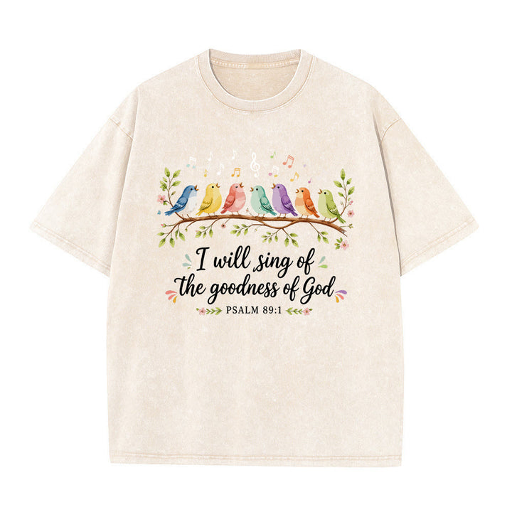Christianartworkshop Branch Perched Songbirds Musical Note Floral Psalm 89:1 Worship Washed T‑Shirt - Beige - 5XL - image 4