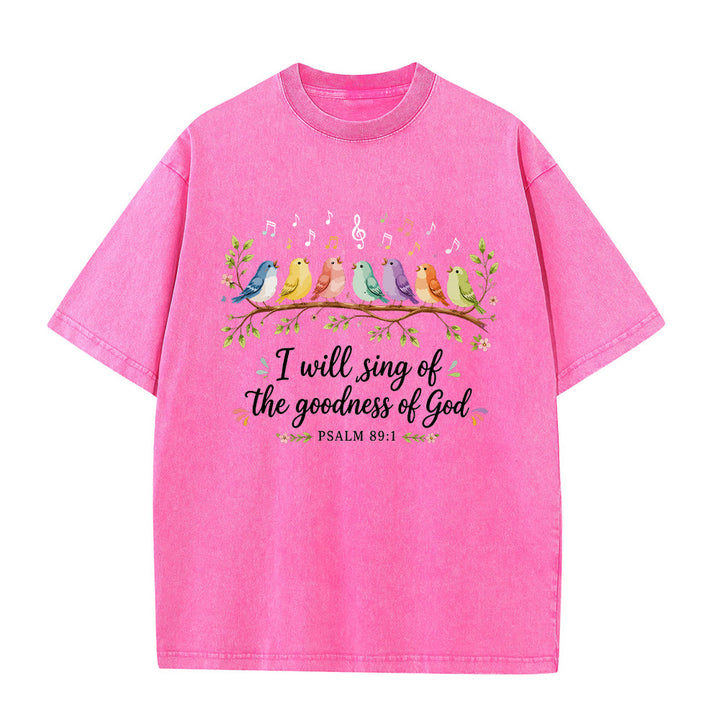 Christianartworkshop Branch Perched Songbirds Musical Note Floral Psalm 89:1 Worship Washed T‑Shirt - Pink - 5XL - image 7
