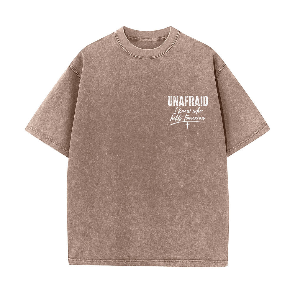 Christianartworkshop Left Chest Unafraid Cross Accent Back No Worries God Got Me Heart Detail Washed T‑Shirt - image 4