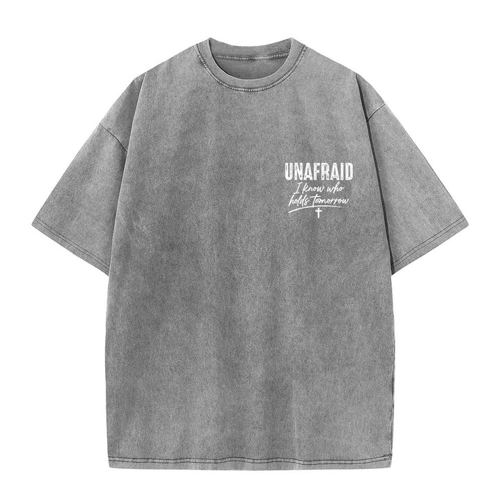 Christianartworkshop Left Chest Unafraid Cross Accent Back No Worries God Got Me Heart Detail Washed T‑Shirt - image 7