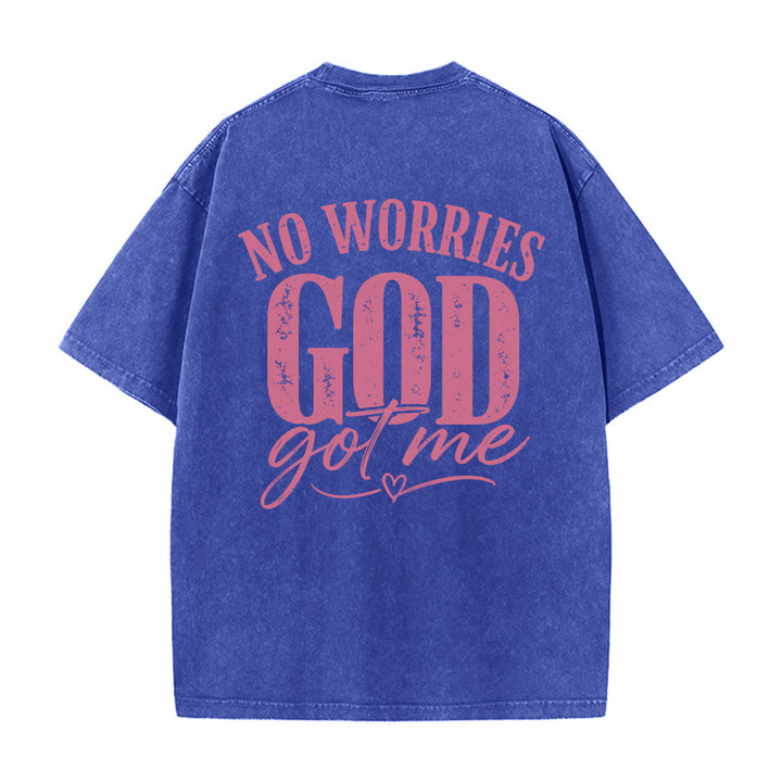 Christianartworkshop Left Chest Unafraid Cross Accent Back No Worries God Got Me Heart Detail Washed T‑Shirt - image 2
