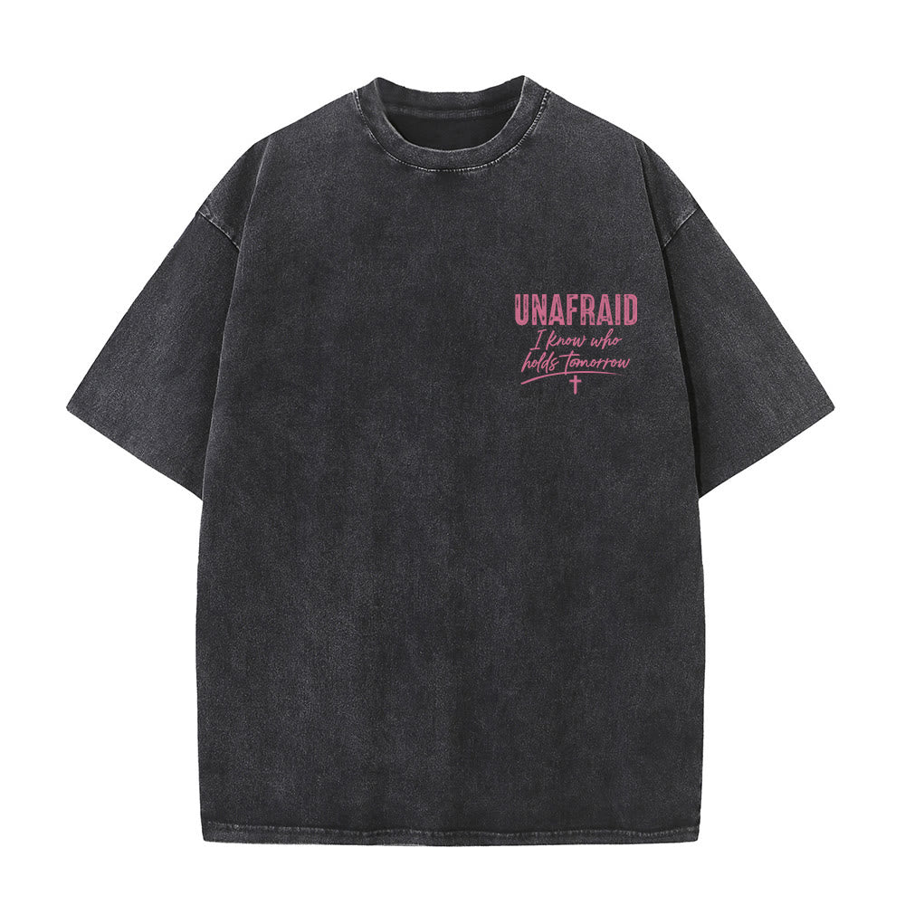 Christianartworkshop Left Chest Unafraid Cross Accent Back No Worries God Got Me Heart Detail Washed T‑Shirt - image 13