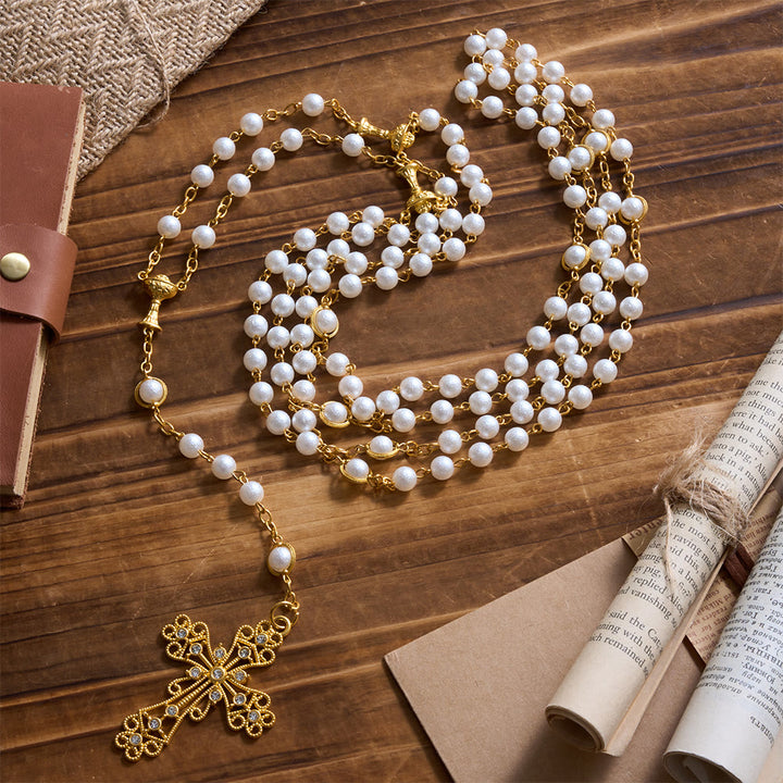 Christianartworkshop Wedding Couple Lasso Rosary Rhinestone Accented Filigree Cross Prayer Rosary: Timeless Emblem of Gentle Heavenly Guardianship - image 2